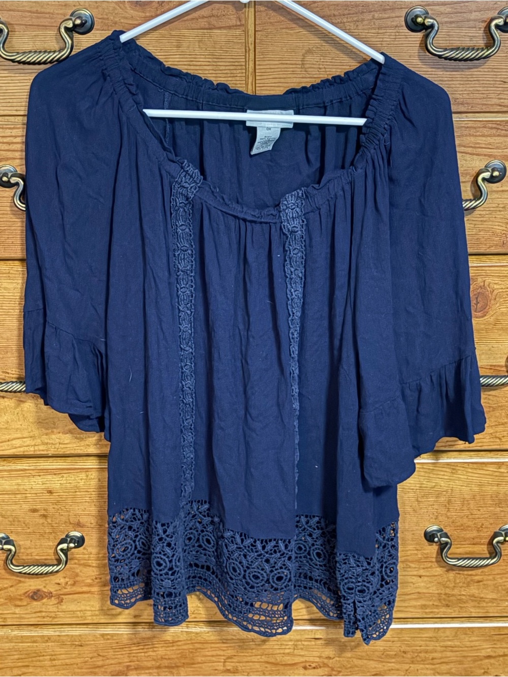 Catherines Navy Crochet-Hem Peasant Tunic